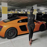 Long Sleeve Solid Backless Sequin Skinny Jumpsuit Autumn Winter Women Fashion Sexy Streetwear Casual Romper