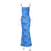 Strapless Print Sexy Two Piece Sets Women Spaghetti Strap Crop Tops And Maxi Skirt Female Elegant Printed 2 Piece Sets