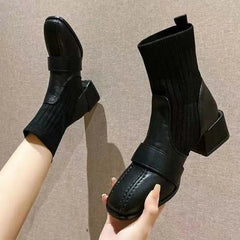 Ingvn Female Ankle Boots Sock Short Shoes For Women Elastic Booties Brown Footwear Comfortable And Elegant On Offer Korean Style Pu