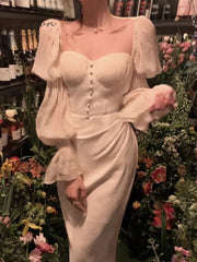 Ingvn - Summer Autumn New Women Fashion Elegant Puff-Sleeve Midi Corset Dresses Evening Prom Female Party Lady Clothes Vestdios