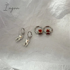 Fashion Vintage Red Heart Hoop Earrings Y2K Gothic Ear Buckle Detachable Pendant for Egirls Women Stud Aesthetic Jewelry