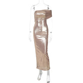 Off-shoulder Elegant Neck-mounted Patchwork Sleeveless Bodycon Maxi Dress For Women Slim High Waist Club Party Dress