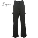 Ingvn - Fashion Streetwear Women Jeans Pocket High Waist Jeans Korean Casual Straight Harajuku Denim Pants Baggy New Cargo Pants