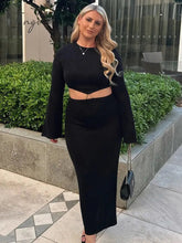 Ingvn - Autumn Long Sleeve Knit Maxi Dress Women O Neck Fake Two Piece Set Sweater Dresses Female Casual Bodycon Dress Knitwear