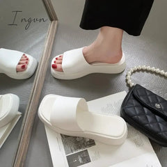 Ingvn - Slippers Women Thick Bottom Wedge Heel Outer Wear Summer New White Fashion Muffin Flat Bottom Solid Color Women's Shoes