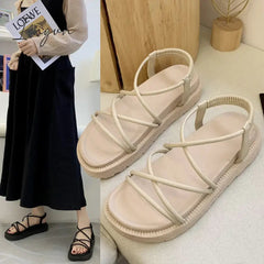 Ingvn - Sandals Women's popular new round toe flat bottom beach Roman sandals in the summer of 2024