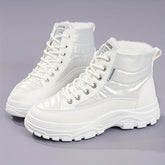 Women'S Winter Thickened Snow Boots High Top Platform Ankle Boots with Warm Fleece Lining, Solid Color, Round Toe, Low Heel, Fabric Insole, Polyurethane PU, Rubber Sole, Hand Washable