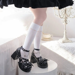 Spring Women Pumps Lolita Mary Jane Platform Chunky High Heel Ladies Sandals Female Sweet Bow-knot Round Toe Ankle Straps Shoes