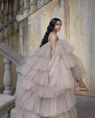 Ingvn - Hot Sale Ruffled Tulle Dress Women Puffy Hi Low Party Night Dresses Tiered Sleeveless Long Tutu Skirt Chic Photo Shoot Dress