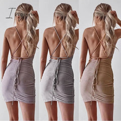 Ingvn - New Women Sequined Bodycon Sparkly Backless Bandage Sleeveless Evening Party Club Mini Dress Sundress