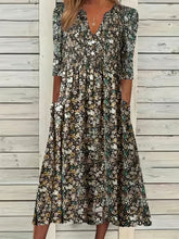 Vibrant Ditsy Floral V-Neck Dress - Comfy Ruched Design with Handy Pockets - Perfect for Summer Casual Outings, Women’s Fashion