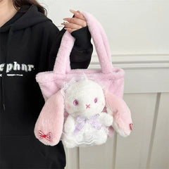 Ingvn Plush Bunny Handbags for Women Cute Fluffy Soft Autumn Kawaii Small Shoulder Bag Lolita Jk Literary Elegant New Female Bag
