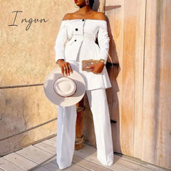 Ingvn - Women Fashion Trends Women's Suit Pantsuit African Long-sleeved Coat + Trousers Two-piece Spring/fall New Solid Color Business Suit