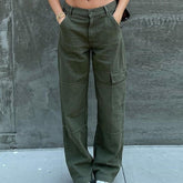Wide Leg One Side Square Pocket Cargo Pants, Denim Loose Baggy Fit Straight Legs Trousers, Y2K Kpop Vintage Style Women's Jeans