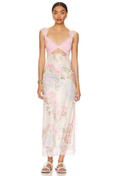 Summer New Lace Backless Shoulder Strap Stitching Vented Color Long dress Women's Clothing