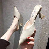 Ingvn Summer Black Slides Mules Women's Slippers and Ladies Sandals High Up To 5cm Heel Shoes Job Leather on Promotion Footwear F