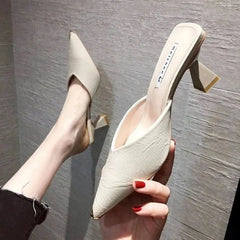 Ingvn Summer Black Slides Mules Women's Slippers and Ladies Sandals High Up To 5cm Heel Shoes Job Leather on Promotion Footwear F