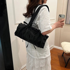 Ingvn Women Summer Stylish Shoulder Bag Large Capacity Ruched Bow Ballet Style Pillow Bag Casual Versatile Commuter Handle Bag