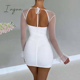 Ingvn - European And American Sexy Tight-Fitting Dress Autumn And Winter New Fashion Perspective Long-Sleeved Open Backpack Hip Skirt