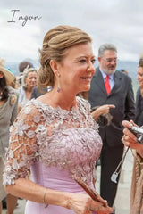 Ingvn - Elegant Lavender Chiffon Mother of the Bride Dresses For Weddings Lace Appliqued Half Sleeve Mothers Of The Groom Formal Evening