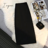 Ingvn - Fashion Elegant Formal Skirts Women Autumn New High Waist Drape Suit Long Brown Skirt Zipper Female