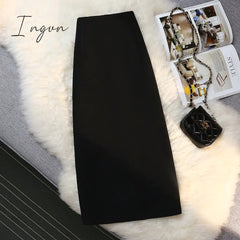 Ingvn - Fashion Elegant Formal Skirts Women Autumn New High Waist Drape Suit Long Brown Skirt Zipper Female