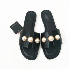 brand shoes 2026 Fashion Flat Slippers Party shoes Fulgurant Pearl Sandals thin Belt Roman Flat Women Flip Flops Casual Beach