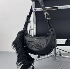INGVN Personality Embroidery Punk Purses and Handbags Streetwear Shoulder Crossbody Bag Y2k All Match Vintage Top-Handle Bags Women