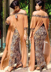 Ingvn - tilapia fashion loose leopard women maxi long split gown leisure outdoor patchwork strapless sexy african dress