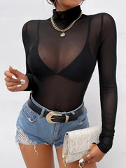 Chic & Sexy Sheer Cowl Neck T-Shirt - High Stretch, All-Season Comfort Women's Top