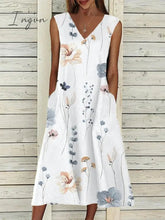 Ingvn - Women's Two Piece Dress Set Casual Dress Print Dress Outdoor Daily Fashion Elegant Pocket Print Midi Dress V Neck Half Sleeve Floral Regular Fit Pink Blue Purple Summer Spring S M L XL XXL