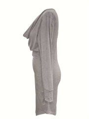 Solid Cowl Neck Bodycon Dress, Elegant Long Sleeve Asymmetrical Dress, Women's Clothing