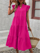Elegant Ruffle Hem Dress - Flowy V Neck, Ruffled Sleeves, Loose Fit, Spring & Summer Essential, Women's Clothing for Elegant Dressing and Special Occasions