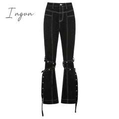Ingvn - Weekeep Pockets Patchwork Baggy Jeans Fashion Streetwear 100% Cotton Women Denim Trouser Loose Cargo Pants Korean Jeans Harajuku