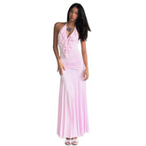 women's clothing summer new solid color slim high waist fashion halter neck sexy backless dress female