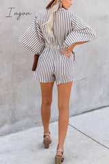 Ingvn - Striped Short Sleeve Loose Jumpsuit