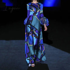 Ingvn - New Women Slim Fit High Waist Dress With Sashes Summer Printing Long Sleeve Button Dress Elegant Female Streetwear Casual Dress
