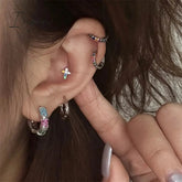 Korean Fashion Colorful Zircon Flower Cross Stud Earring for Women Aesthetic Jewelry Harajuku Cool Y2K Accessories New