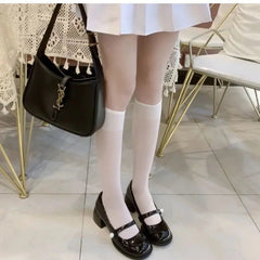 Ingvn Shoes for Woman Square Heels Women's Summer Footwear with Medium Mary Jane Black Japanese Style Lolita Gothic Pearl Korean