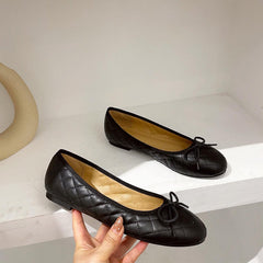 Black Ballet Flats Shoes Women Spring Quilted PU Leather Slip on Ballerina Luxury Round Toe Ladies Dress Shoes Zapatos De Mujer