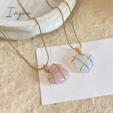 Fashion Opal Heart Necklace Crystal Castle Necklace For Woman Girls Rose Quartz Barbie Necklace Jewelry Accessories Gift