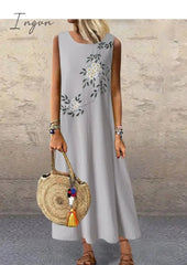 Ingvn - Sundress Women Summer Dress Printing Sexy Dress Midi Plus Size Casual Linen Loose Sleeveless printed Long Maxi Dress