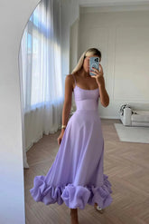 Ingvn Elegant Party Evening Maxi Dresses for Women Spaghetti Strap Backless Sexy Long Summer Dress Ruffles Aline Dress
