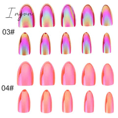 Nails STILETTO Fake Nail Tips 12pcs/Box Metallic False Nail Art Manicure Press on Nails Mirror Look