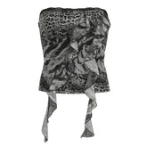 Goth Leopard Print Corset Top Ruffles Patchwork Strapless Skinny Tube Tops Harajuku y2k Cropped Top Women Streetwear Tees