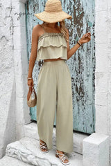 Ingvn - Frill Trim Cami and Wide Leg Pants Set