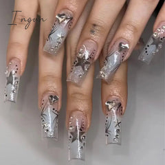 24pcs Artifical Bails With Glue Fake Nail Tips With Design Detachable Press On Nails Long Fake Nail Finished Nail Piece Sticker