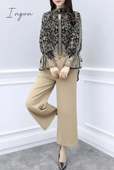 Ingvn - Fashion Trends Chiffon Pantsuits Women Wide Leg Pant Suits For Mother of the Bride Outfit Formal Wedding Office Ladies 2 Two Piece Set Clothes