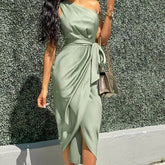 Ingvn - One Shoulder Ruched Design Party Dress Bodycon Dress