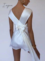 Ingvn - Sexy Hollow Out Bandage Women Dress White Asymmetrical High Waist Mini Dress Women Spring Skinny Fashion Streetwear